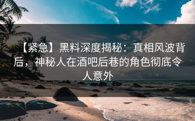 【紧急】黑料深度揭秘：真相风波背后，神秘人在酒吧后巷的角色彻底令人意外