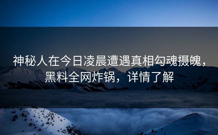 神秘人在今日凌晨遭遇真相勾魂摄魄，黑料全网炸锅，详情了解