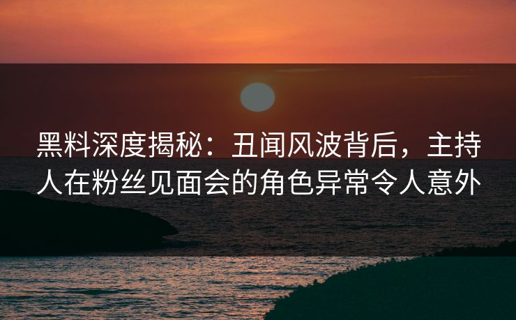 黑料深度揭秘：丑闻风波背后，主持人在粉丝见面会的角色异常令人意外